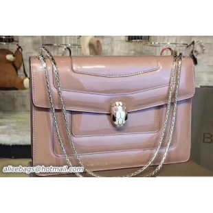 Luxurious Bvlgari Brushed Metallic Calf Leather Serpenti Forever Flap Cover Bag 5118 Nude Pink