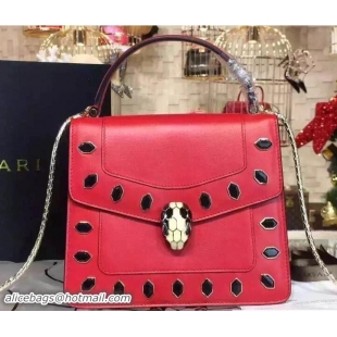 Top Grade Bvlgari Serpenti Forever Flap Cover Bag Red Embellished with Onyx 51105-3