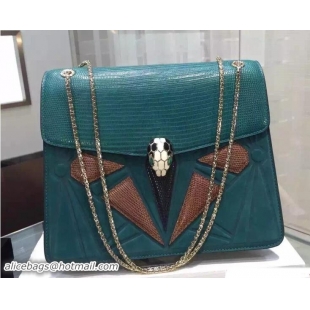 Top Grade Bvlgari Lizard Pattern Serpenti Forever Flap Hobo Medium Bag 51102 Green