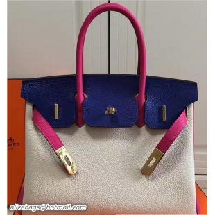 Unique Style Hermes Mini Birkin 30cm Bag in Original Togo Leather Bag H60402 Milky/Blue