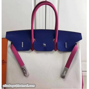 Popular Style Hermes Mini Birkin 35cm Bag in Original Togo Leather Bag H60403 Milky/Blue