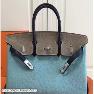 Discount Fashion Hermes Mini Birkin 25cm Bag in Original Togo Leather Bag H60401 Light Blue/Gray