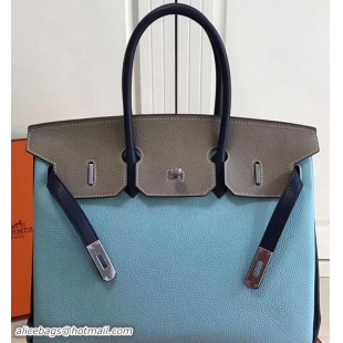 Top Design Hermes Mini Birkin 30cm Bag in Original Togo Leather Bag H60402 Light Blue/Gray