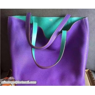 Super Quality Hermes Double Sens Shopping Tote Bag In Original Togo Leather H60422 Purple/Green