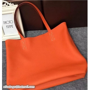 Fashion Luxury Hermes Double Sens Shopping Tote Bag In Original Togo Leather H60419 Yellow Brown/Orange