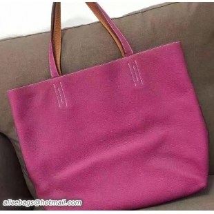 Top Quality Hermes Double Sens Shopping Tote Bag In Original Togo Leather H60419 Hot Pink/Orange