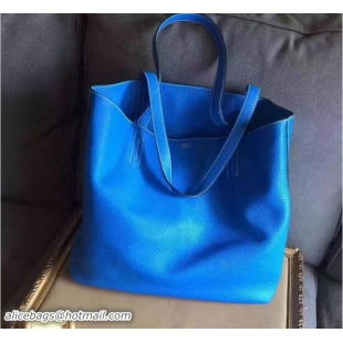 Shop Hermes Double Sens Shopping Tote Bag In Original Togo Leather H60422 Blue