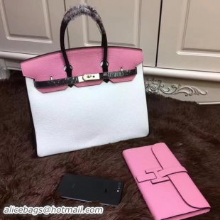 Classic Hot Hermes Birkin 35CM Tote Bag Original Leather HB35TK White&Black&Pink