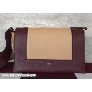 Best Grade Celine Smooth Calfskin Medium Frame Shoulder Bag Spring 71801 Burgundy/Light Camel