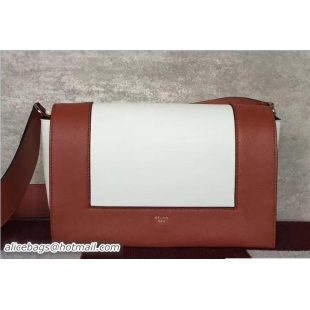 Low Cost Celine Smooth Calfskin Medium Frame Shoulder Bag Spring 71801 Burnt Red/White