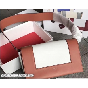 Good Quality Celine Shiny Smooth Calfskin/Textile Medium Frame Shoulder Bag Spring 71818 Milky/Brown