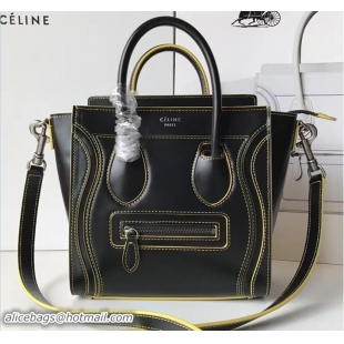 Good Celine Luggage Nano Tote Bag In Original Calfskin Leather Black/Yellow 71901