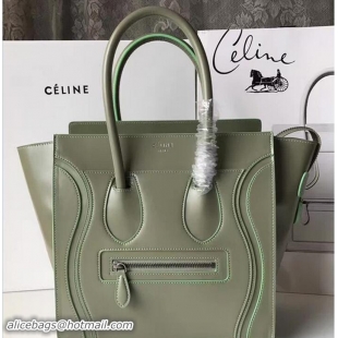 Best Grade Celine Luggage Micro Tote Bag in Original Smooth Leather Olive 71902