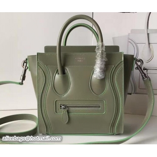 Best Celine Luggage Nano Tote Bag In Original Calfskin Leather Olive 71901