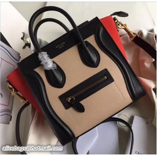 Purchase Celine Luggage Nano Tote Bag In Original Grained Leather Chocolate/Black/Orange 71915