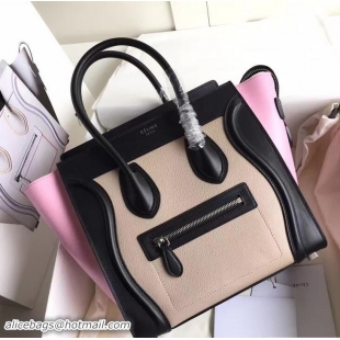 Discount Celine Luggage Micro Tote Bag in Original Leather 72010 Black/Grained Apricot/Pink 2017