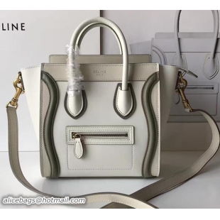 Low Cost Celine Luggage Nano Tote Bag In Original Calfskin Leather Ivory/Dark Green 71908