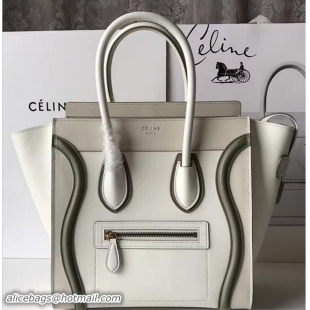 Popular Style Celine Luggage Micro Tote Bag In Original Calfskin Leather Ivory/Dark Green 71909