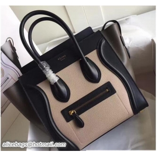 Discount Celine Luggage Micro Tote Bag in Original Leather Grained 72010 Apricot/Black/Dark Green 2017