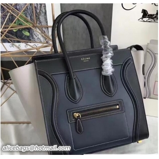 Duplicate Celine Luggage Micro Tote Bag in Original Smooth Quilting Dark Blue/Black/White 72010 2017