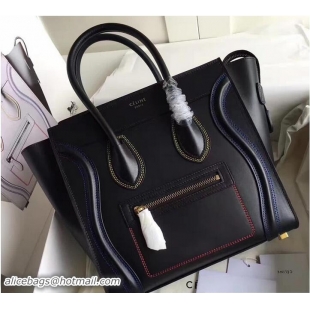 Hot Style Celine Luggage Micro Tote Bag in Original Smooth Leather Quilting Black/Dark Blue 72010 2017