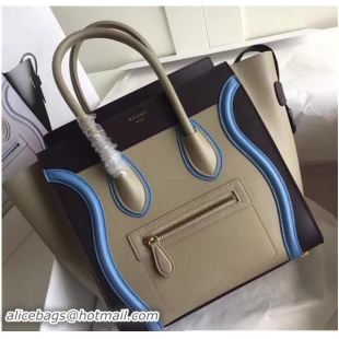 Sumptuous Celine Luggage Micro Tote Bag in Original Smooth Leather Black/Light Blue/Gary 72010 2017