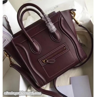 Classic Celine Luggage Nano Tote Bag In Original Leather Quilting Burgundy 72025