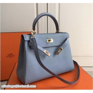 Most Popular Hermes Kelly 25cm In Original Calfskin Leather Bag 72201 Light Blue