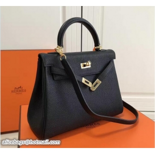 Classic Specials Hermes Kelly 25cm In Original Calfskin Leather Bag 72201 Black