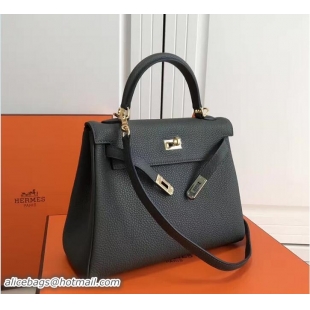 Good Hermes Kelly 25cm In Original Calfskin Leather Bag 72201 Dark Green