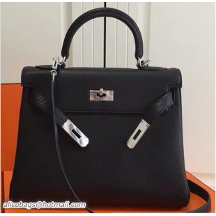 Luxury Hermes Kelly 28CM Bag In Togo Leather With Sliver Hardware 72302 Black