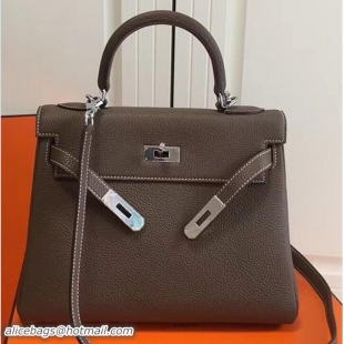 Shop Duplicate Hermes Kelly 28CM Bag In Togo Leather With Sliver Hardware 72302 Etoupe