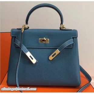 Duplicate Hermes Kelly 28CM/32CM Bag In Togo Leather With Gold Hardware 72302 Dark Blue