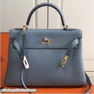 Expensive Hermes Kelly 28CM Bag In Togo Leather With Gold Hardware 72302 Pale Blue