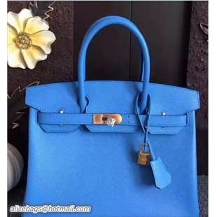 Stylish Hermes Birkin 30 Bag In Original Epsom Leather With Gold/Silver Hardware 72306 Blue