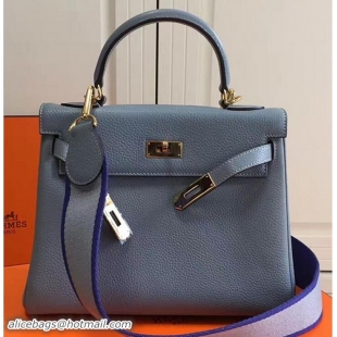 Luxury Hermes Kelly 28 Togo Leather With Amazon Strap Bag 72304 Pale Blue