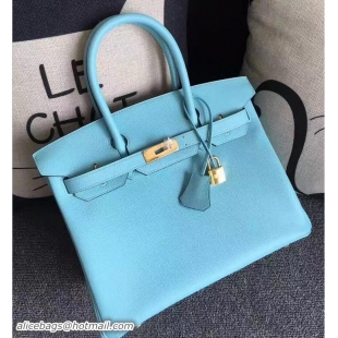 Luxurious Hermes Birkin 30 Bag In Original Epsom Leather With Gold/Silver Hardware 72306 Light Blue