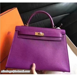 Traditional Discount Hermes Kelly 28CM Bag In Original Epsom Leather With Gold/Silver Hardware 72308 Purple