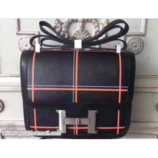 Discount Hermes Original Constance 23cm Bag Black Grid 72310 Orange/White 2017