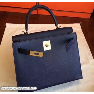 Pretty Style Hermes Kelly 28CM Bag In Original Epsom Leather With Gold/Silver Hardware 72308 Sapphire