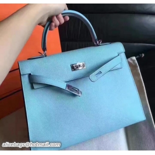 Feminine Hermes Kelly 28CM Bag In Original Epsom Leather With Gold/Silver Hardware 72308 Light Blue