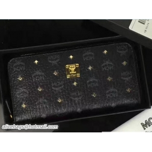 Classic Specials MCM Studded Color Visetos Zip Around Large Wallet 81121 Black