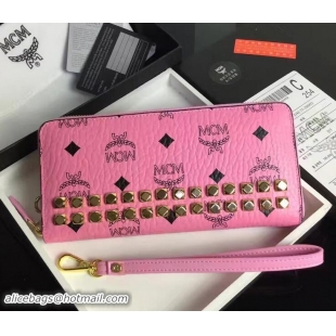 Traditional Discount MCM Studded Heritage Zip Around Large Wallet 81116 Pink