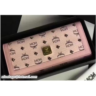 Classic Hot MCM Studded Color Visetos Tri-fold Large Wallet 81114 Light Pink