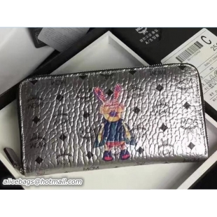 Charming MCM Rabbit Color Visetos Zip Around Large Wallet 81201 Silver