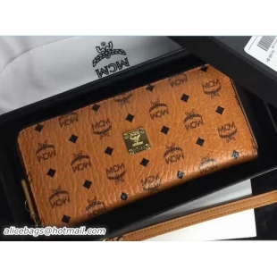 Best Grade MCM Color Visetos Zip Around Large Wallet 81123 Cognac