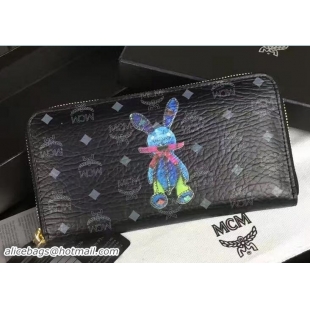 Sumptuous MCM Rabbit Color Visetos Zip Around Large Wallet 81201 Black