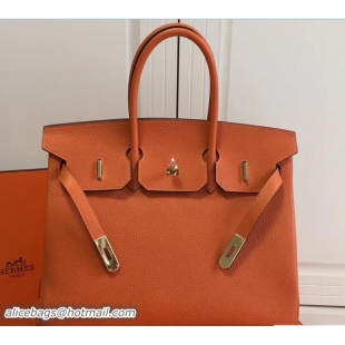 Top Grade Hermes Clemence Leather Birkin 25cm Bag 81505 Orange with Gold Hardware