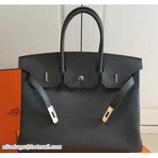 Low Cost Hermes Clemence Leather Birkin 25cm Bag 81505 Dark Gray with Gold Hardware