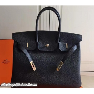 Good Quality Hermes Clemence Leather Birkin 25cm Bag 81505 Black with Gold Hardware